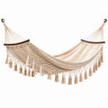 Hamac en coton avec franges et support en bois 200x150 cm