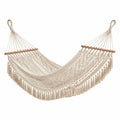 Hamac en Corde de Coton Beige avec Barre en Bois
