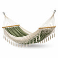 Hamac en Coton avec Franges 200x150cm Vert et Ivoire