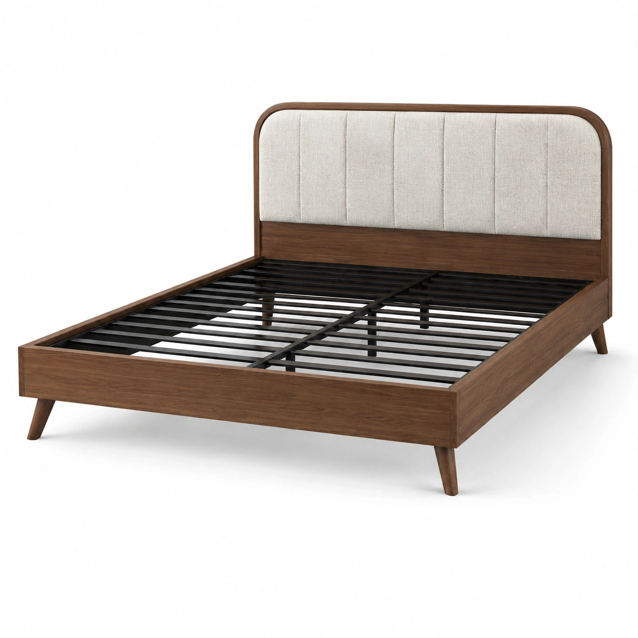 Lit double en bois avec tête de lit en lin beige 200x160 cm