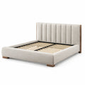 Lit double en bois et tissu polyester beige 200x160 cm