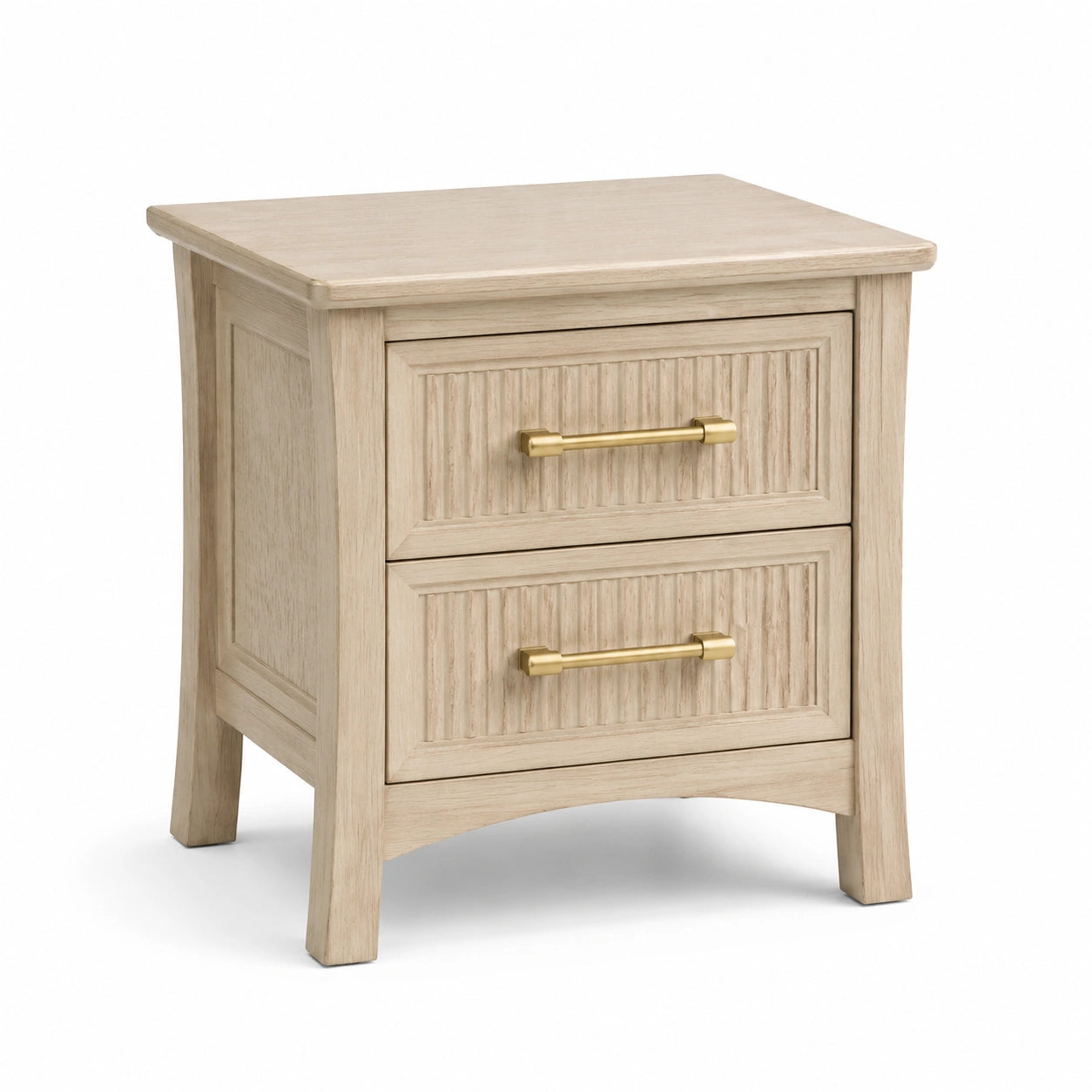 Table de chevet en bois de chêne avec 2 tiroirs et poignées en laiton 60x45x55 cm