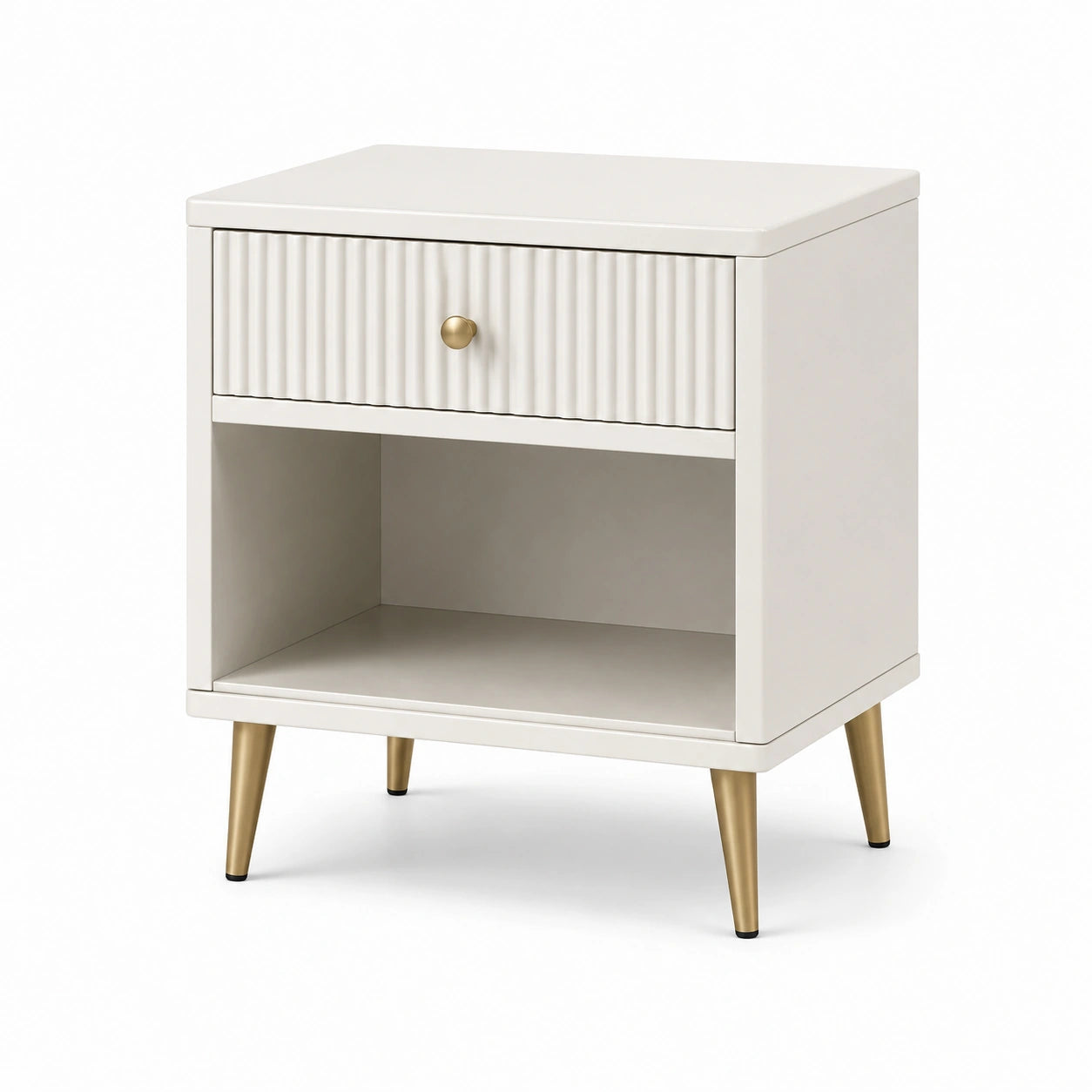 Chevet en MDF blanc avec pieds en métal doré