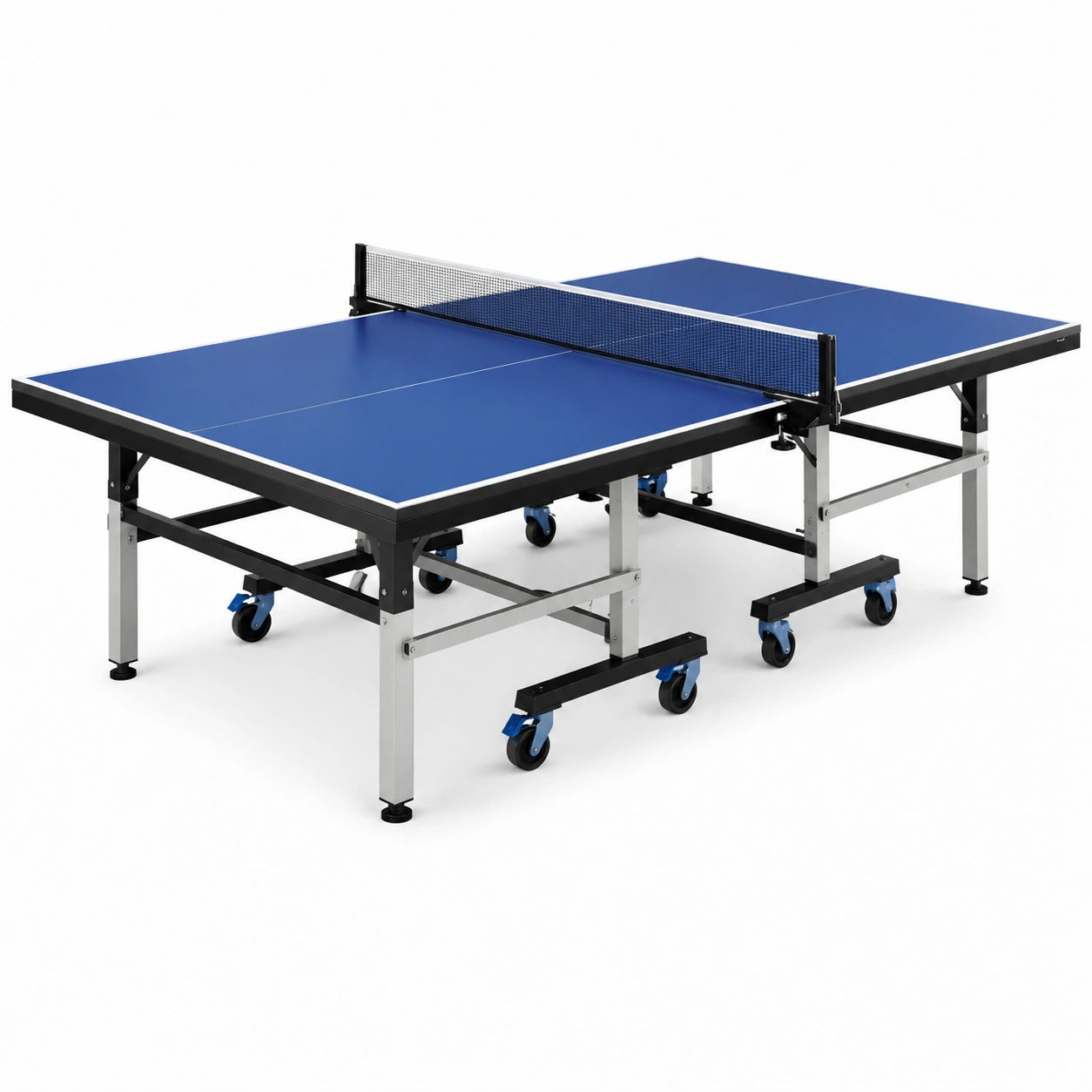 Table de ping-pong pliante avec plateau en MDF et cadre en acier, bleu