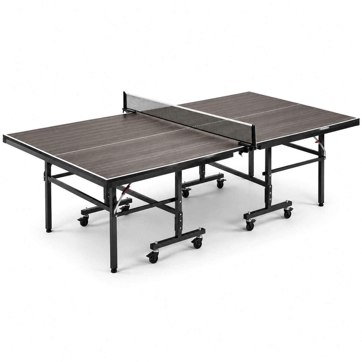 Table de Ping-Pong Pliante en Bois et Métal avec Roues, Brun/Noir