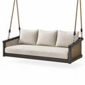 Balancelle suspendue en bois avec coussins beige
