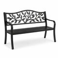 Banc de jardin en métal noir avec motif de feuille