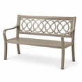 Banc de jardin en métal beige avec motifs décoratifs, 127 cm