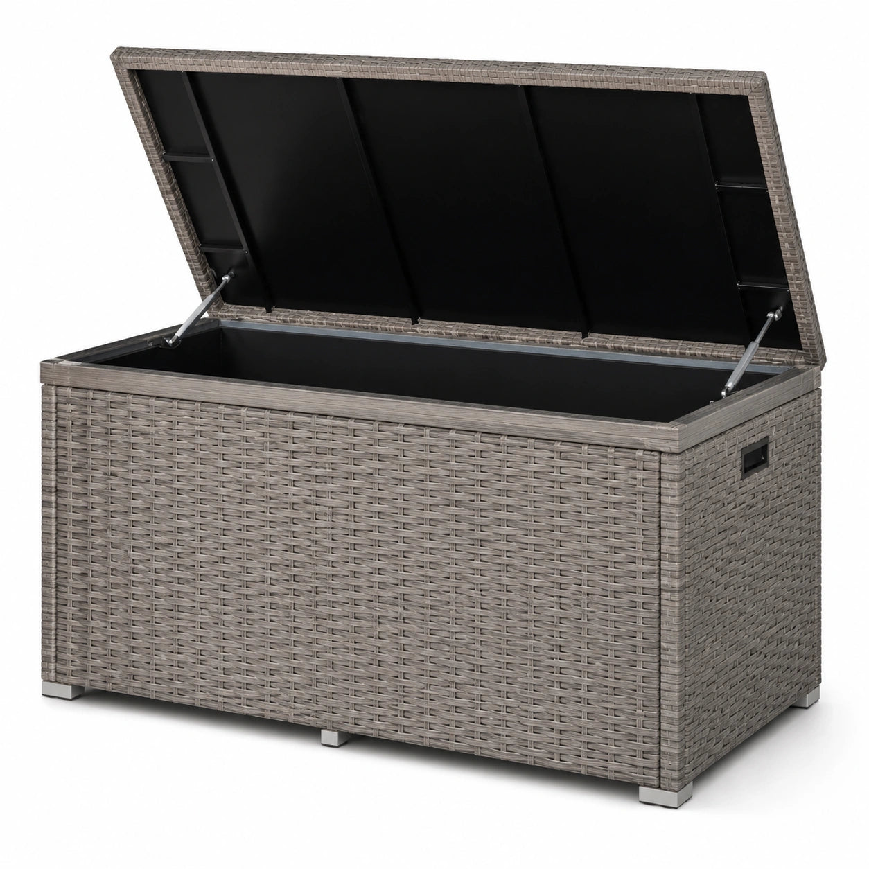 Coffre de rangement extérieur en résine tressée gris avec cadre en aluminium