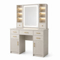 Coiffeuse en bois MDF avec miroir LED et rangement beige