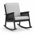 Chaise à bascule en bois et osier avec coussins en polyester