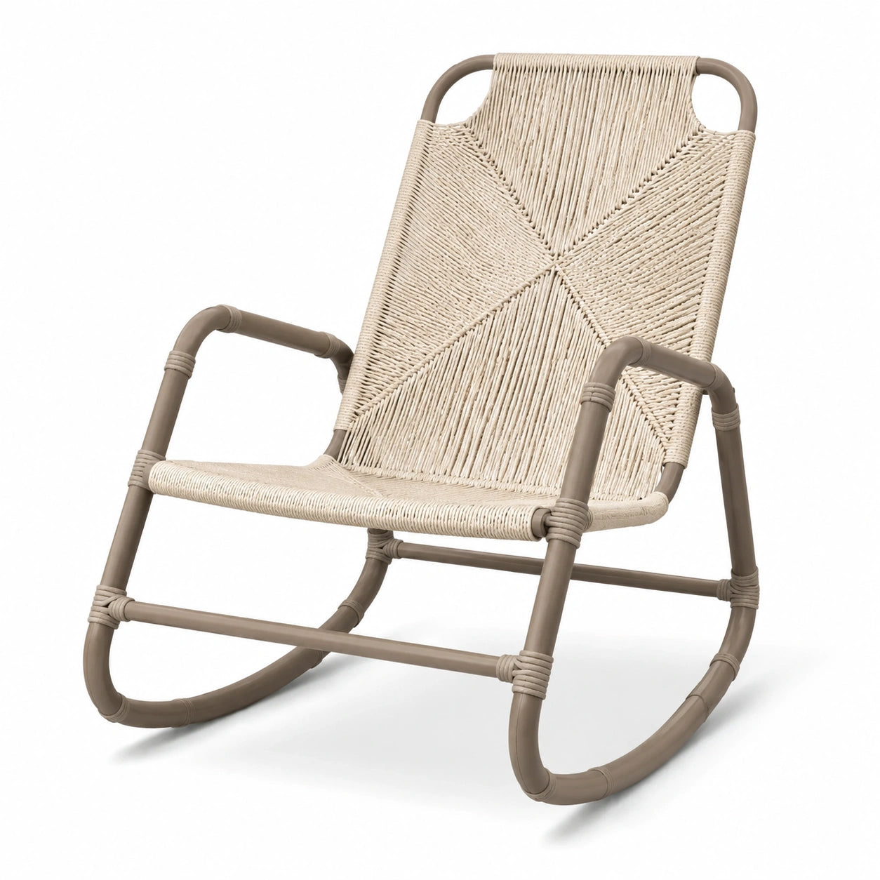 Fauteuil à bascule en métal et corde polyester beige