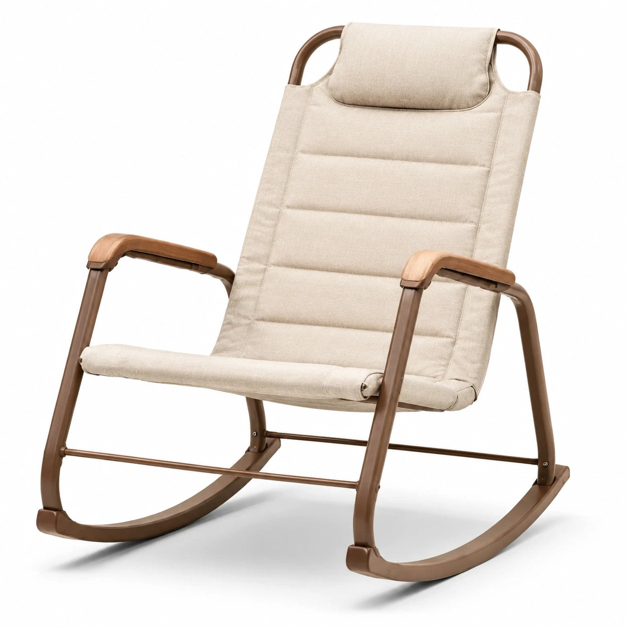 Fauteuil à Bascule en Métal et Lin Beige
