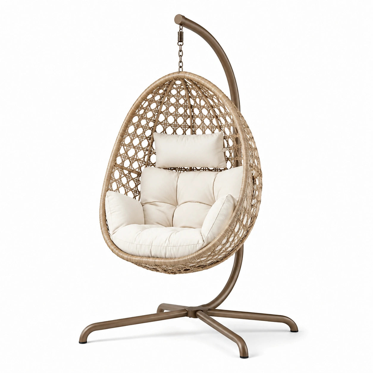 Chaise suspendue en rotin synthétique avec coussins crème