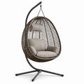 Fauteuil suspendu en résine tressée avec coussins taupe